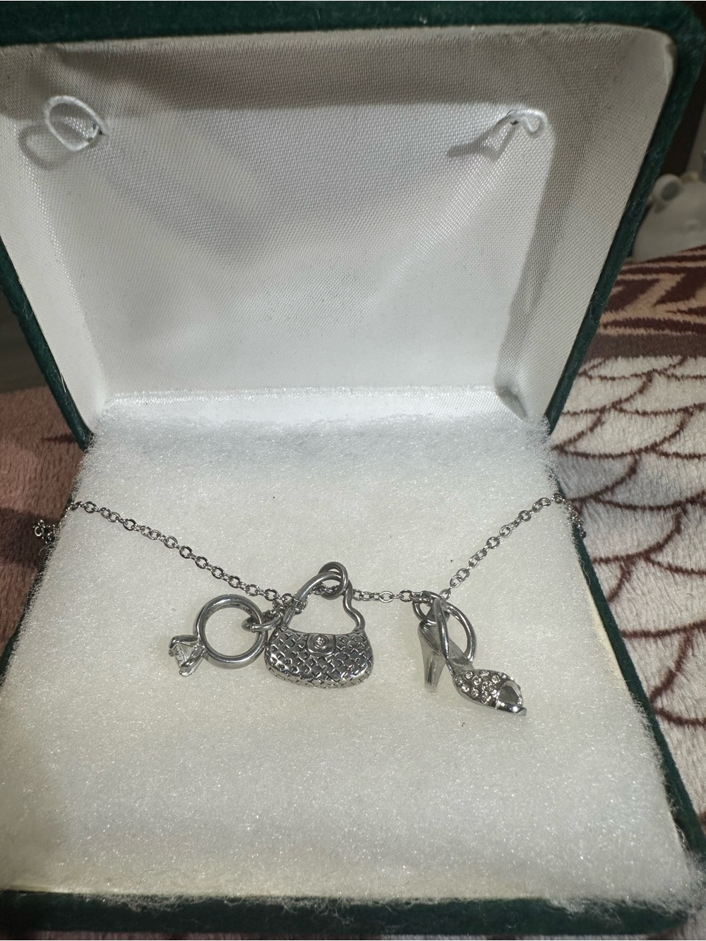 Vintage Lia Sophia Charm Necklace – Silver-Tone Chain with 3 Charms